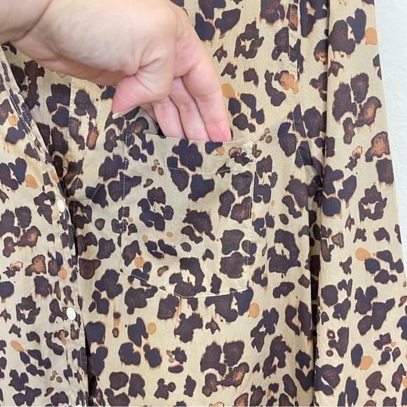 GAP Leopard Print Perfect Shirt Long Sleeves Cotton Button Up Blouse Size L Tall - Picture 9 of 13